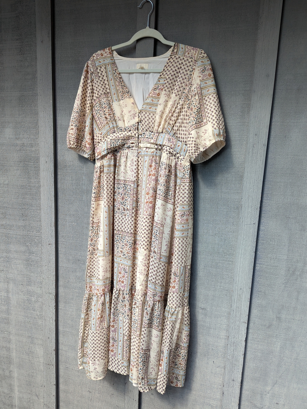 Boutique Cream Patchwork Print Maxi Dress